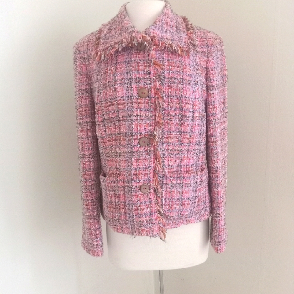 Jones New York Size 14 Petite Pink Tweed Jacket